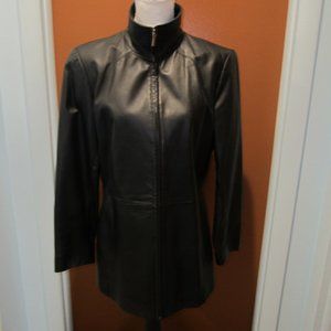 Worthington Vintage Women's Black Leather Jacket, Full Zip, Lined, Size Medium